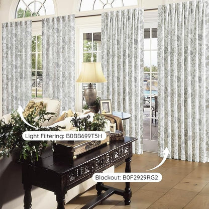 Kayne Studio Grey Jacobean Floral Rod Pocket Semi Sheer Curtains 90 Inches | - Image 6