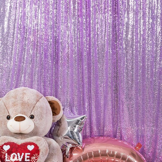 JYFLZQ Lavender Sequin Backdrop Curtains 2ft x 8ft 4 Panel Glitter Photo Booth - Image 2
