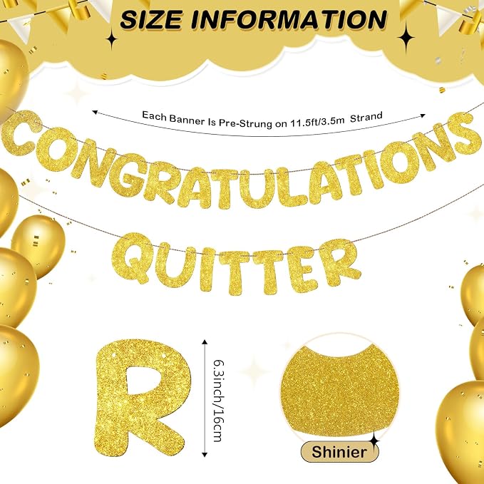 Fulmoon Pre Strung Congratulations Quitter Glitter Banner Funny Retirement - Image 2