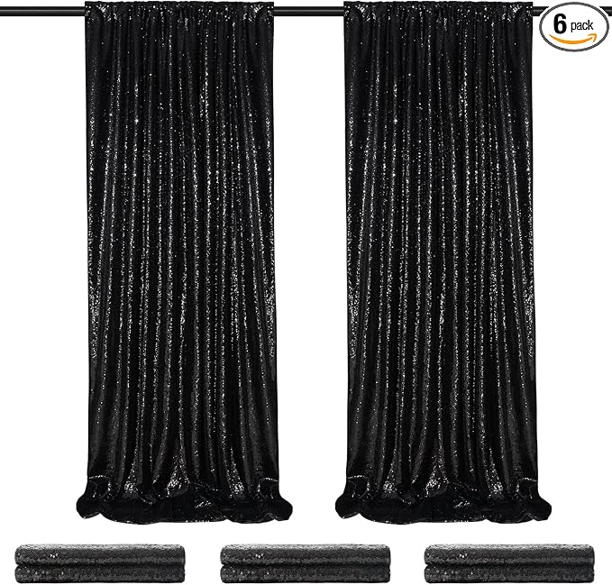 Sequin Backdrop Black Curtain 6 Panels 2ftx8ft Sparkly Party Background | by QueenDream