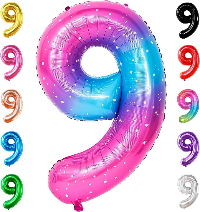 KatchOn Rainbow 9 Balloon Number 40 Inch | Foil 9 Birthday Balloon by KatchOn