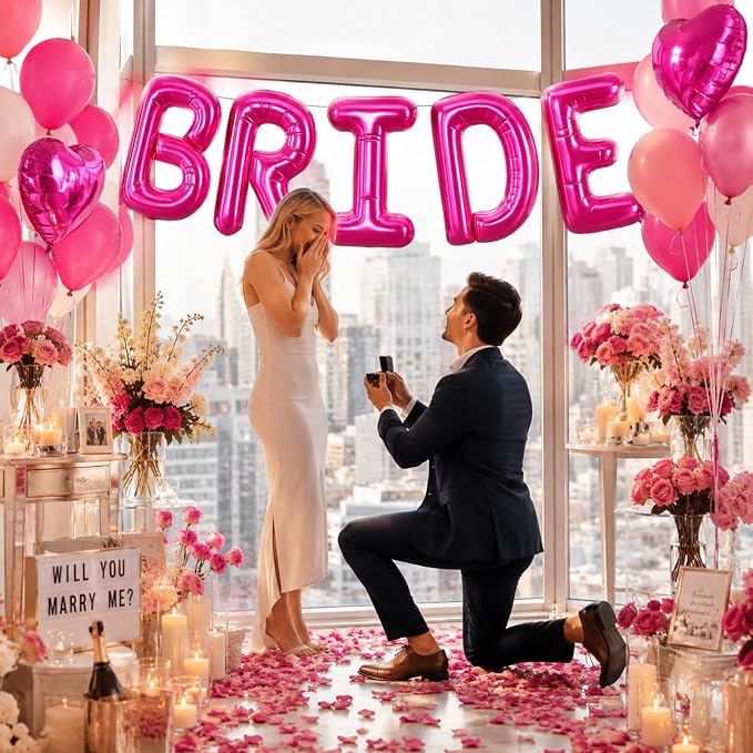BRIDE Balloons Bachelorette, 16 inch Hot Pink Bride Balloons - Image 4