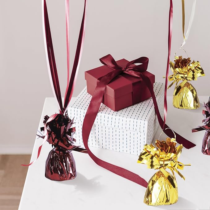 Beistle Metallic Balloon Weights – Pack of 24, Maroon and Gold Foil Wrapped - Image 5