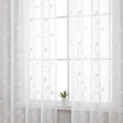 White Sheer Curtains Decorative Embroidered Leaf 63 Inches Long | Light - Image 3