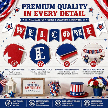 Patriotic Welcome Banner for 4th of July Decorations | Welcome Decorations for - Image 3