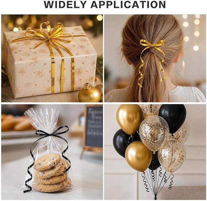 TONIFUL 500 Yards Shiny Gold and Black Curling Ribbon Balloon String | Balloon - Image 5