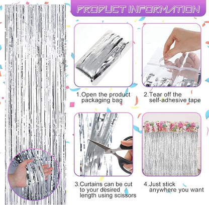 20 Pcs Silver Foil Fringe Backdrop 3.28 x 8.2 ft Metallic Tinsel Curtains - Image 6