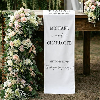 Personalized Fabric Wedding Welcome Sign, Cotton Linen Banner - Image 3