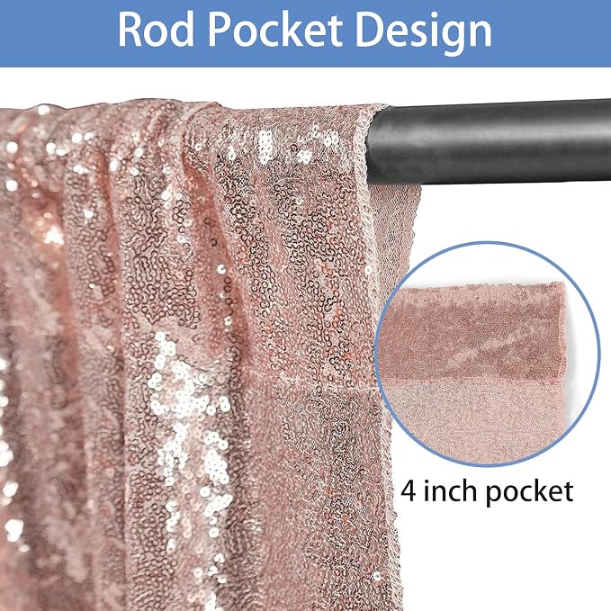 Hahuho Rose Gold Sequin Backdrop Curtain, Party Decoration（4 Panels, 2FT x 8FT - Image 2
