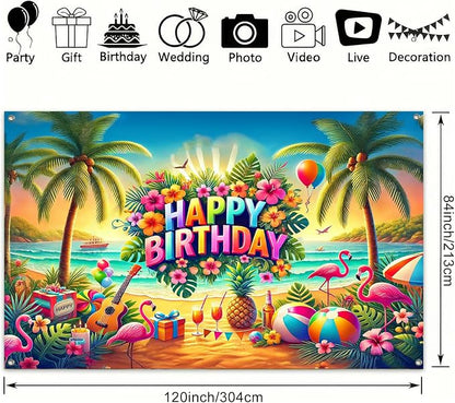 BlissYard Beach Hibiscus Polyester Birthday Banner 71x43 Inch Decor | Polyester - Image 3