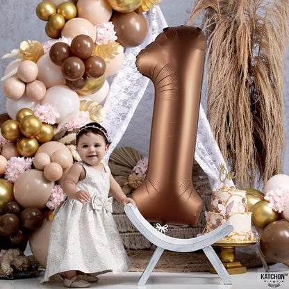 KatchOn Number 1 Balloon For 1st Birthday Decorations, 40 Inch | Foil Brown One - Image 3