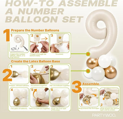 PartyWoo Number Balloons 40 Inch White Number 9 Kit 25pcs - Image 7