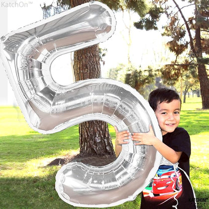 KatchOn Silver 5 Balloon Number 40 Inch | 5th Birthday Decorations, 5 Mylar - Image 6