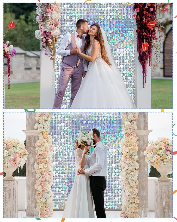 Iridescent Silver Shimmer Wall Backdrop 48 Panels Cover 6 x 8 Ft, Photo - Image 4