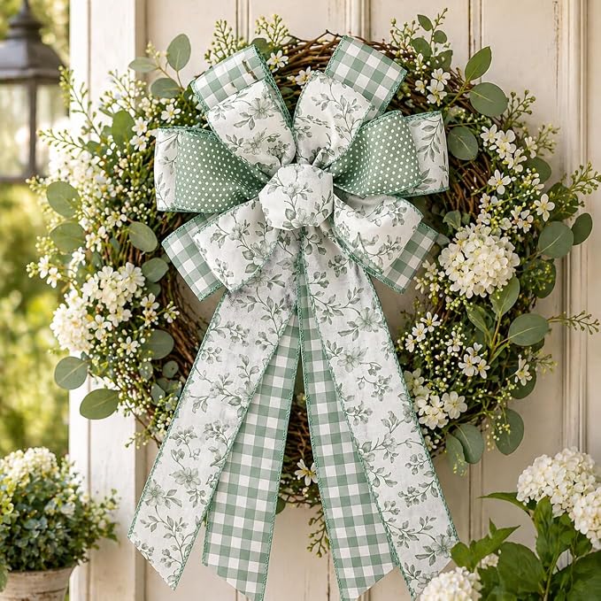 Sage Green Wired Ribbon, 4 Rolls 2.5 Inch Decorative Gingham Ribbon - Image 2