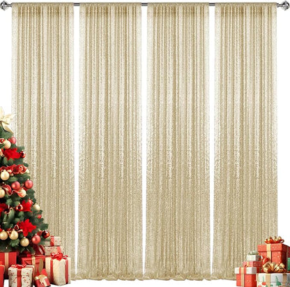 2×8FT-4PCS Champagne Sequin Backdrop Curtains Panels, Photography Backdrop - Image 9