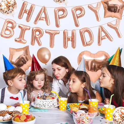 CANREVEL Happy Birthday Banner Decoration + 30pcs Star Balloons, Rose Gold | - Image 4