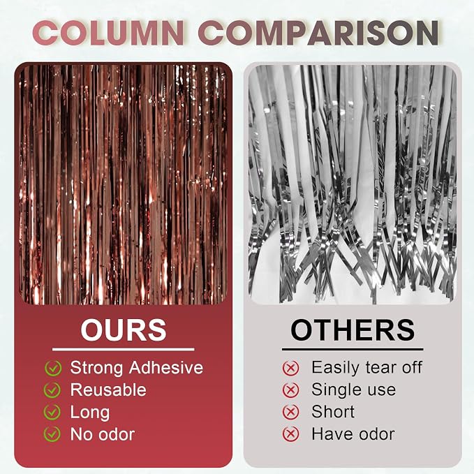 Voircoloria Brown Foil Fringe Backdrop Curtains, 3 Pack | Tinsel Streamers - Image 3