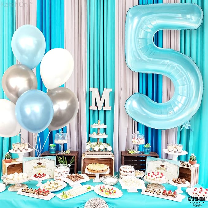 KatchOn Light Blue 5 Balloon Number 40 Inch | Light Blue Number 5 Balloon - Image 3