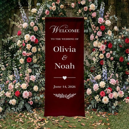 Personalized Wedding Welcome Banner Linen – Custom Names & Date, Elegant Fabric - Image 2