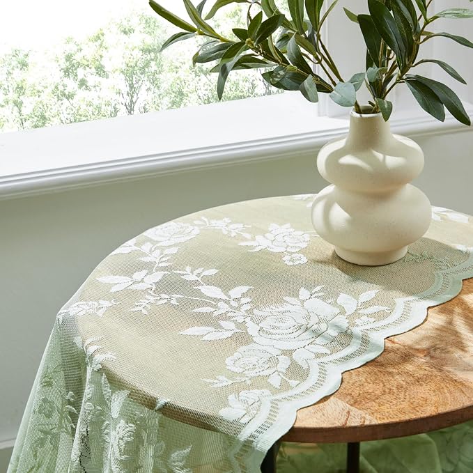 Sage Green Lace Curtains 102 Inches Long Spring Country Floral Sheer Curtains - Image 7