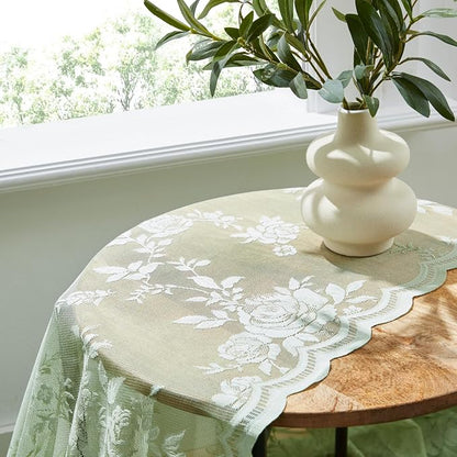 Sage Green Lace Curtains 90 Inches Long Spring Country Floral Sheer Curtains - Image 6
