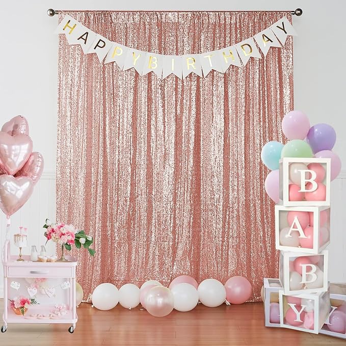 Sugargirl Rose Gold Sequin Backdrop Curtain 10FTx10FT Glitter Rose Gold - Image 2