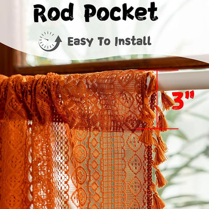 Sutuo Home Terracotta Boho Kitchen Curtains 54 inches Long, Burnt Orange - Image 4