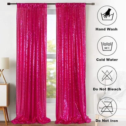 ShinyBeauty Sequin Curtains 2 Panels Fuchsia 2FTx8FT Sequin Photo Backdrop Hot - Image 7