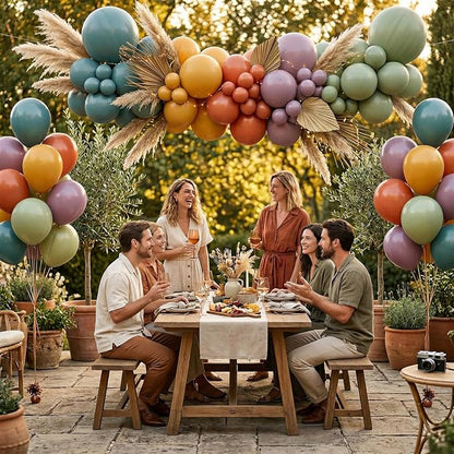 Boho Rainbow Balloons, 12inch Assorted Colors Balloon Slate Dusty Blue Mustard - Image 6