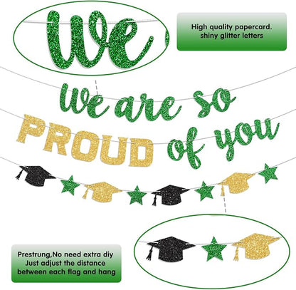 We Are So Proud of You Banner Prestrung Green and Gold Graduation Banner - Image 3