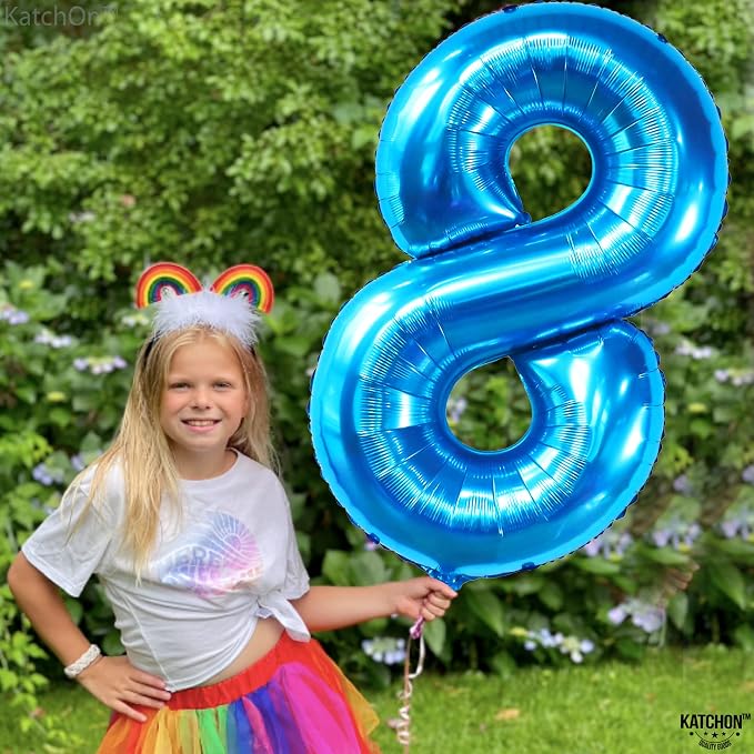 KatchOn Foil Blue Number 8 Balloon Mermaid Birthday Decorations - Image 2