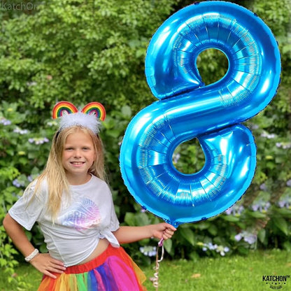 KatchOn Foil Blue Number 8 Balloon Mermaid Birthday Decorations - Image 2