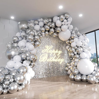 White and Silver Balloon Arch Kit, Engagements, Baby Shower, Anniversary Party by ADOINBY