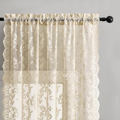 FOLKSIDE Beige Lace Curtains - Image 3
