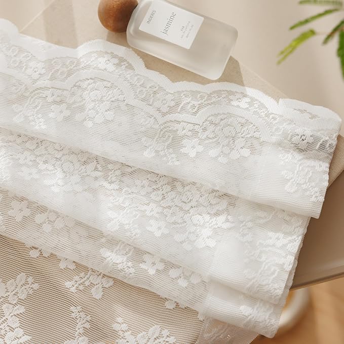 Anmao Vintage White Lace Curtains 108 Inches Long 2 Panels, Romantic Elegant - Image 7