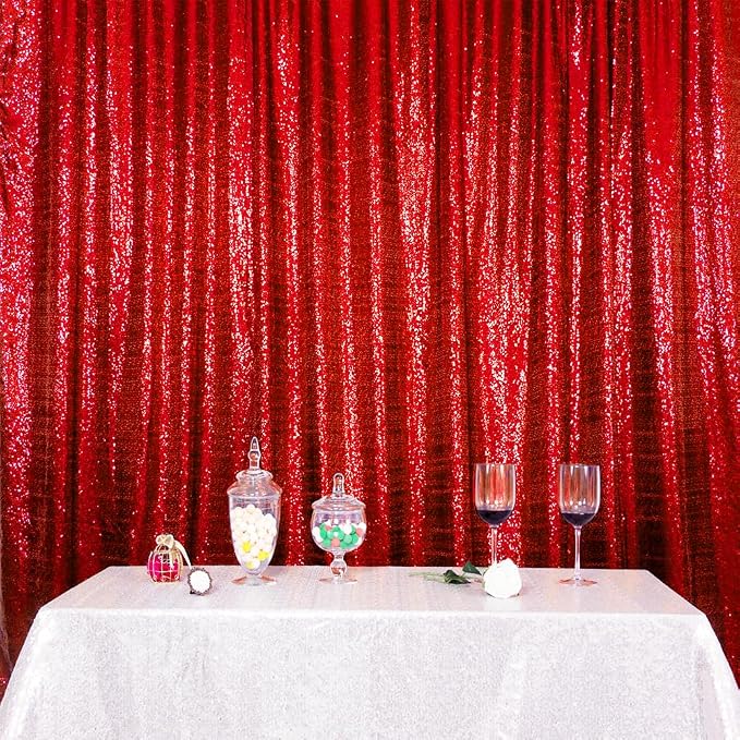 SquarePie 7x7ft Red Sequin Backdrop, High Density Non-Transparent Glitter - Image 8