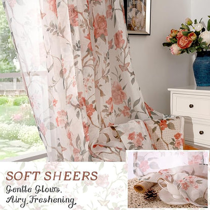 Floral Sheer Curtains for Bedroom Window 63 Inch Length 2 Panels, Farmhouse - Image 6