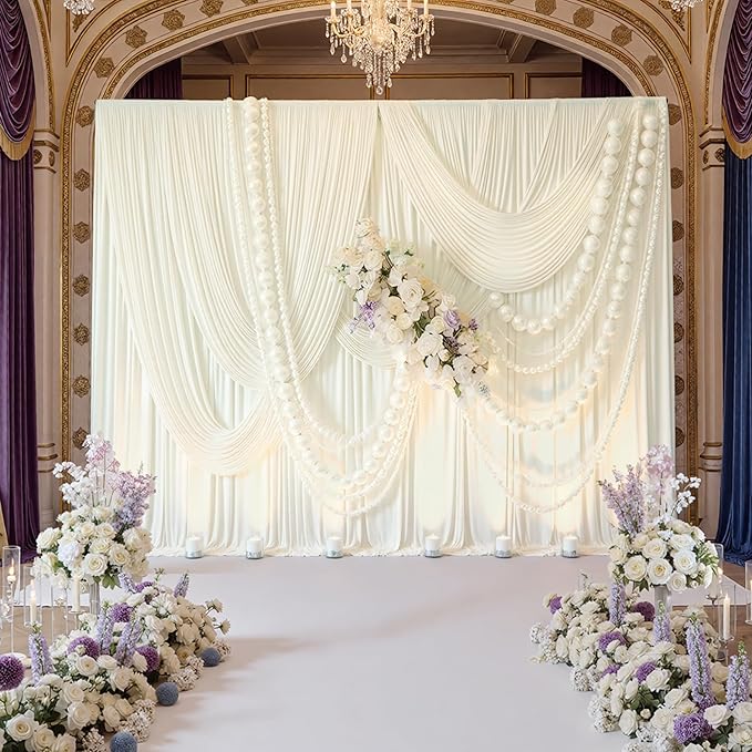 10ft x 10ft Wrinkle Free Ivory Backdrop Curtains - Image 3