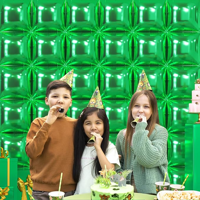 NISOCY 36PCS Metallic Green Square Foil Balloons Wall Backdrop | Double Sided - Image 8