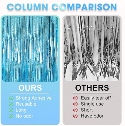 Voircoloria Light Blue Foil Fringe Backdrop Curtains, 2 Pack | Tinsel Streamers - Image 5