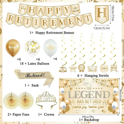 Roetyce Retirement Party Decorations Women, Champagne Gold Happy Retirement | - Image 2