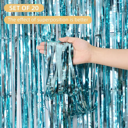20 Pack Light Blue Foil Fringe Curtains 3.2ft x 8.2ft Fringe Backdrop Curtain - Image 2