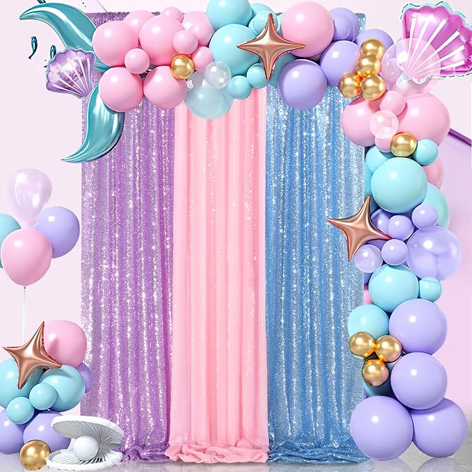Birthday Backdrop Curtain Baby Blue Shimmer Sequin Backdrop Drapes 6x8FT | - Image 5