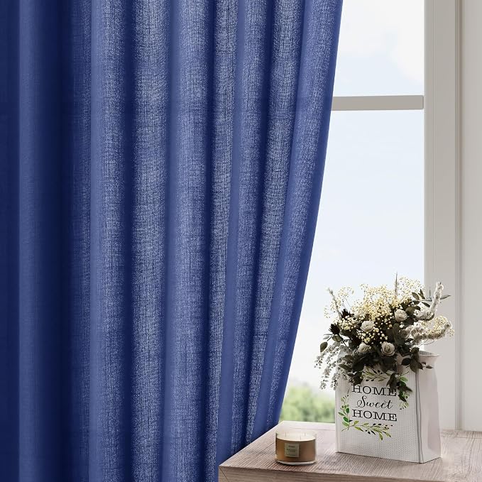 Extra Long Classic Blue Linen Curtains 120 Inch - Image 4