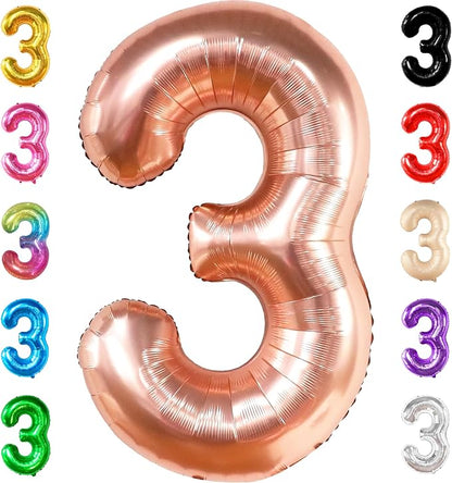 KatchOn Rose Gold Number 3 Balloon 40 Inch, Birthday Decorations by KatchOn