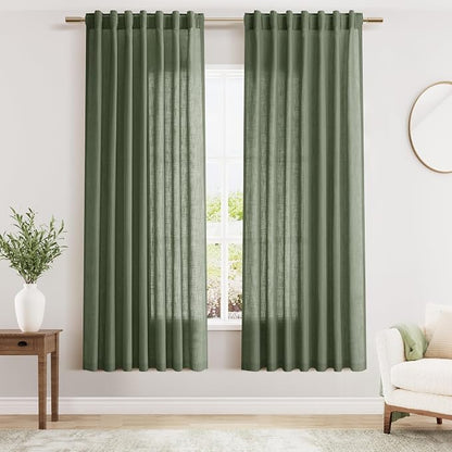 Olive Green Linen Curtains 72 Inches Long 2 Panels Set by Nanspring