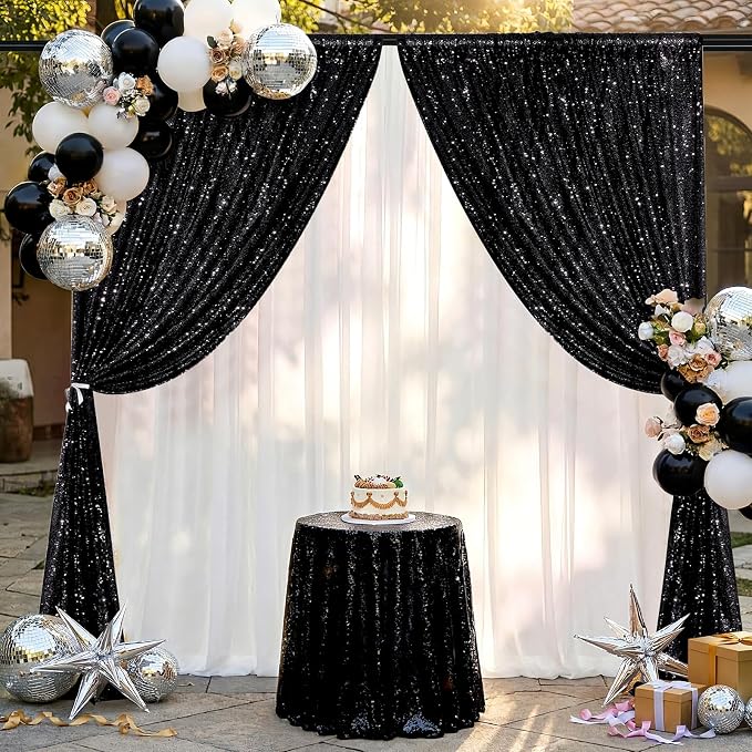 Black Backdrop Curtains for Parties 2 Panels 2ftx8ft Sequin Birthday Backdrop - Image 6