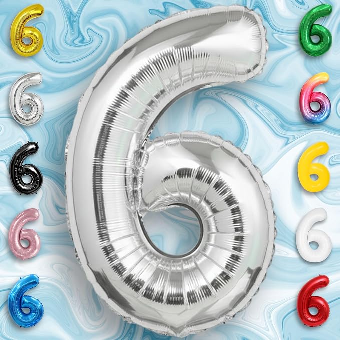 Silver Number Balloon 6 Mylar Foil Balloons 40 inch - Image 3