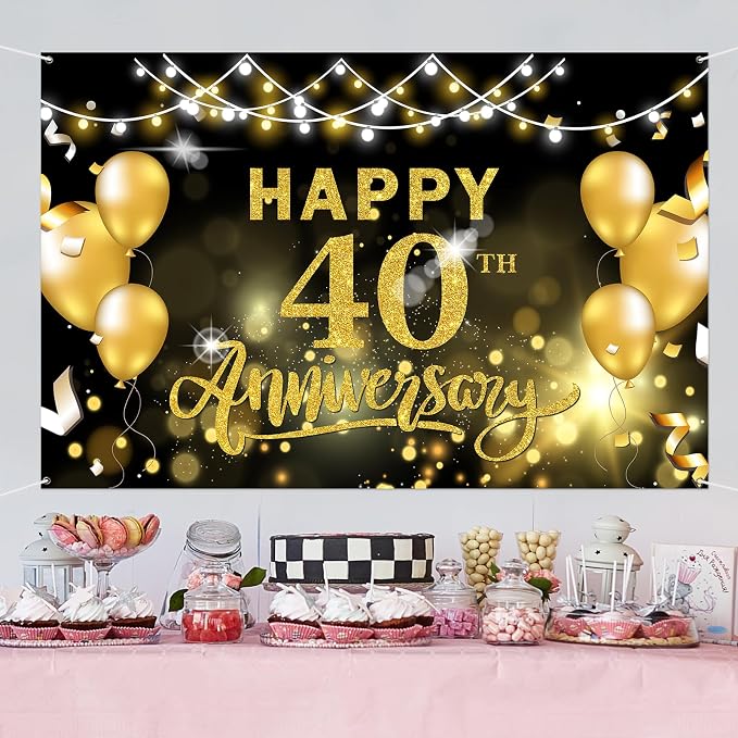 WeBenison Happy 40th Anniversary Backdrop 40th Wedding Anniversary Photography - Image 5